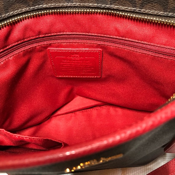 NWT COACH PURSE. Brown with red accents. Gold hardware. Medium size. - Picture 7 of 12